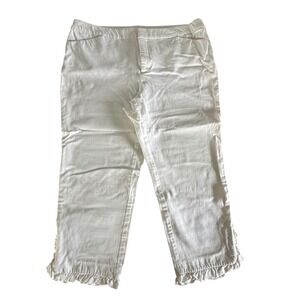 Charter Club Newport Slim Crop White Ruffle Hem Capri‎ Pants Size 16